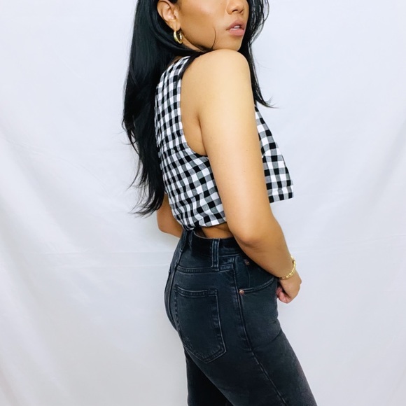 Majorelle | Black and White Gingham Checkered Cropped Top - Picture 10 of 15